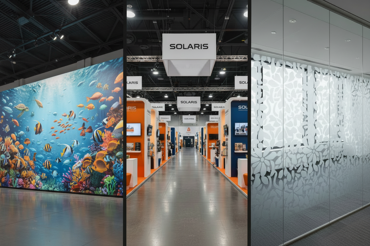 Triptych Fish Mural Tradeshow Frosted Glass